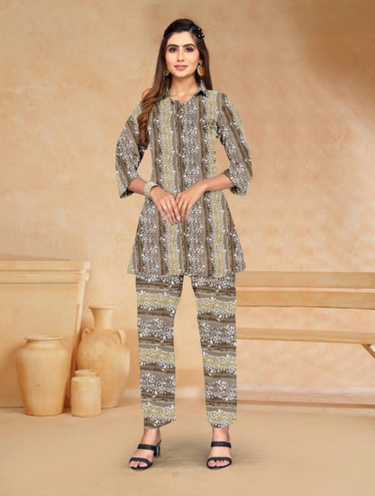 PickCell Women Cotton Canderi Ready-to-Wear Kurti & Pant Set Trendy Ethnic Wear