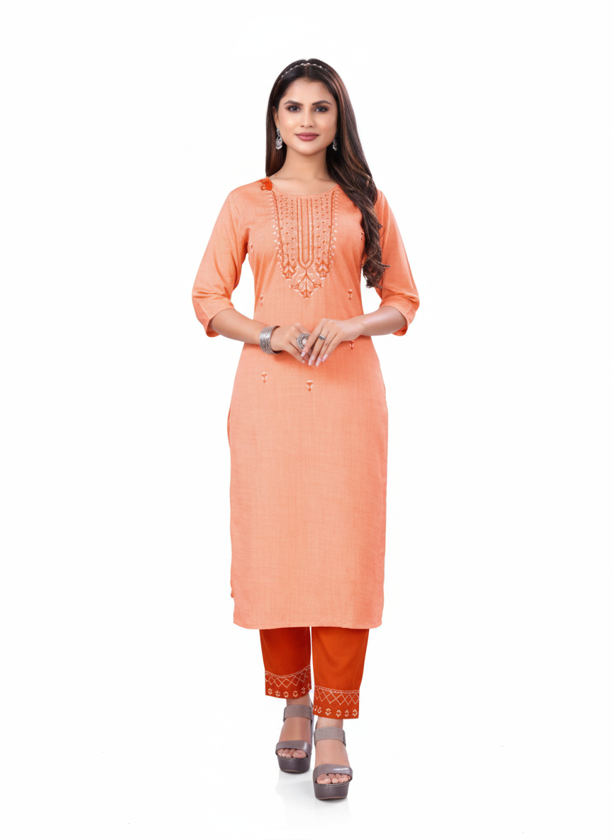 PickCell Woman Sanaya Embroidery Work  Long Kurti with Bottom