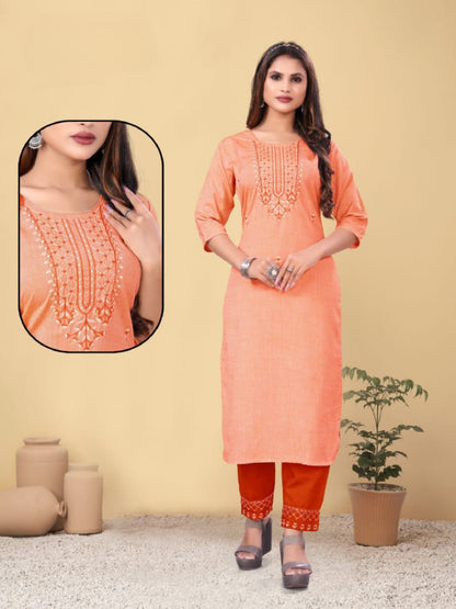 PickCell Woman Sanaya Embroidery Work  Long Kurti with Bottom