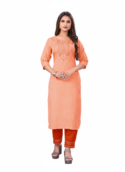 PickCell Woman Sanaya Embroidery Work  Long Kurti with Bottom