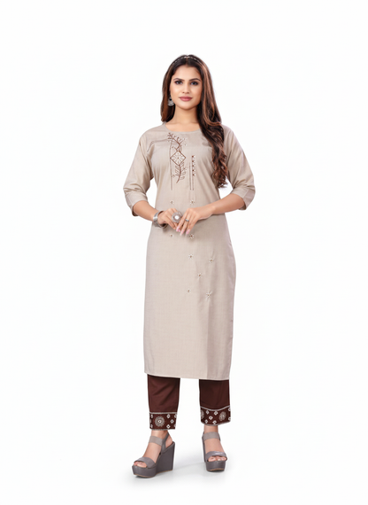 PickCell Woman Sanaya Embroidery Work  Long Kurti with Bottom