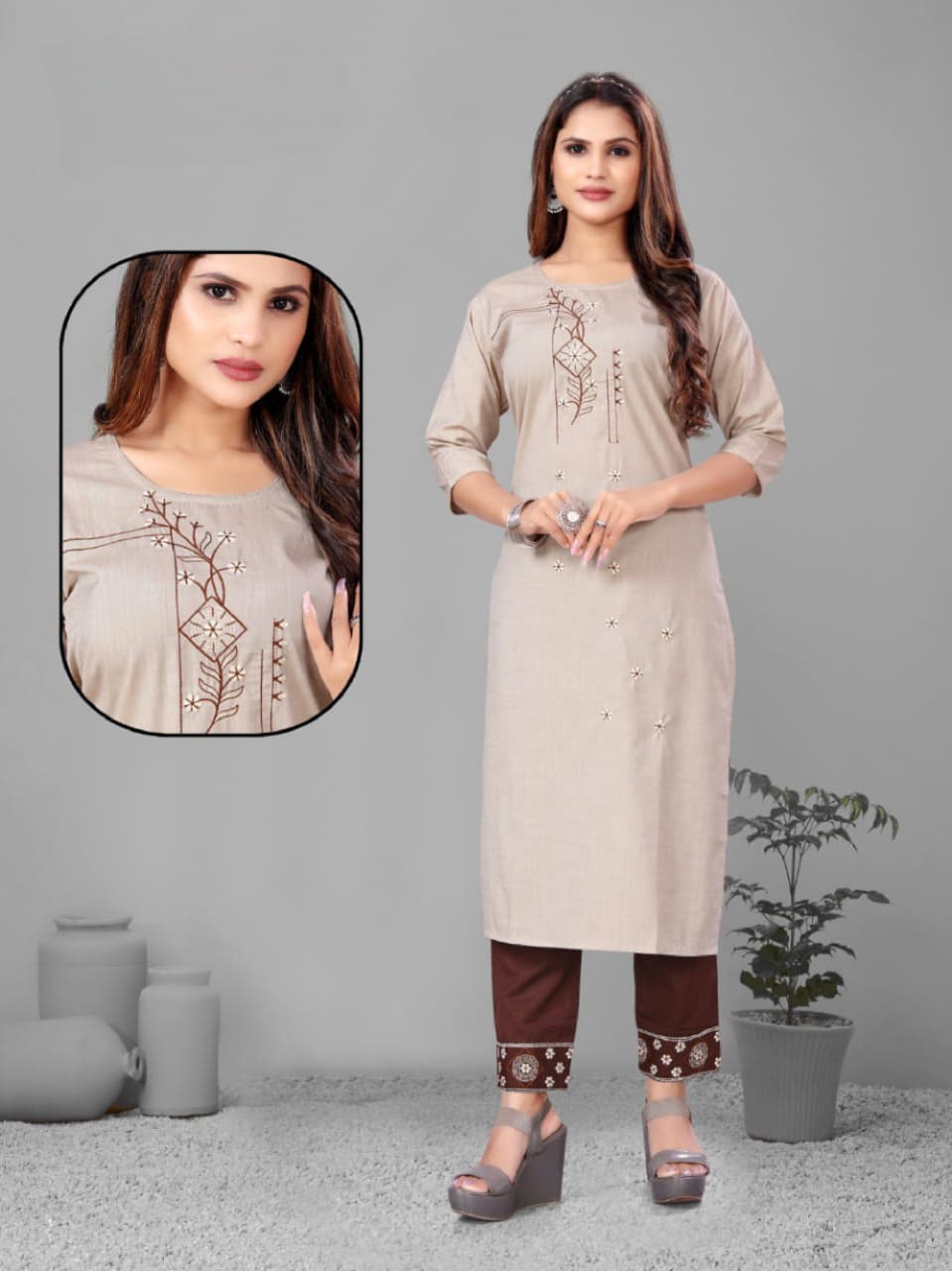 PickCell Sanaya Embroidery Work Kurti with Bottom