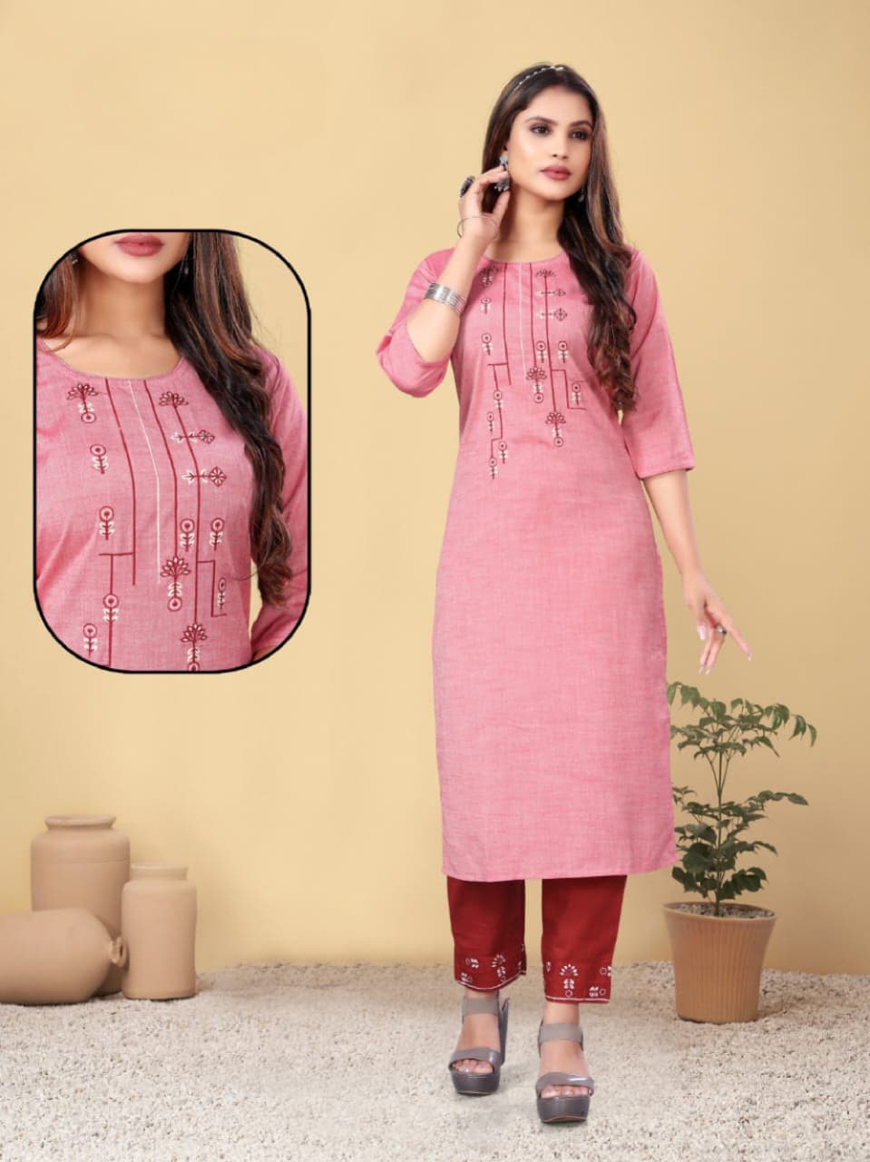 PickCell Sanaya Embroidery Work Kurti with Bottom