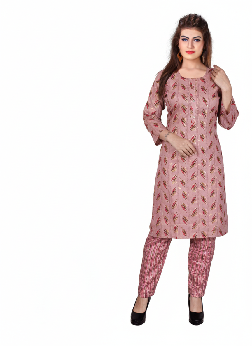 PickCell Women's Foil Print  Cotton Designer Kurti With Pant