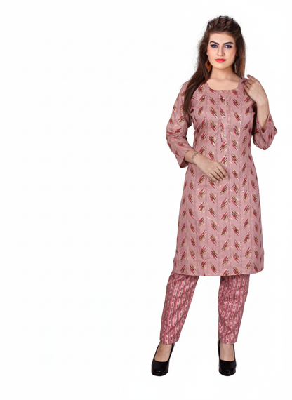 PickCell Women's Foil Print  Cotton Designer Kurti With Pant