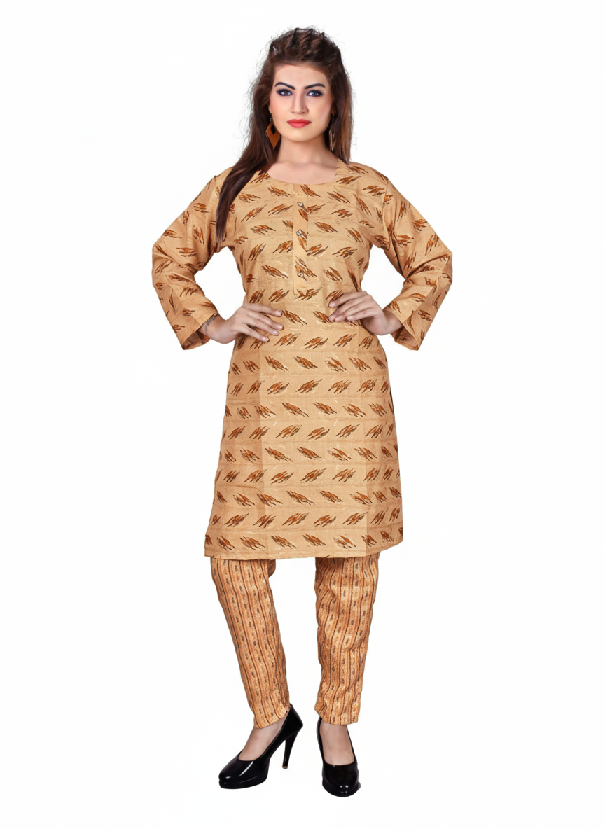 PickCell Women's Foil Print  Cotton Designer Kurti With Pant