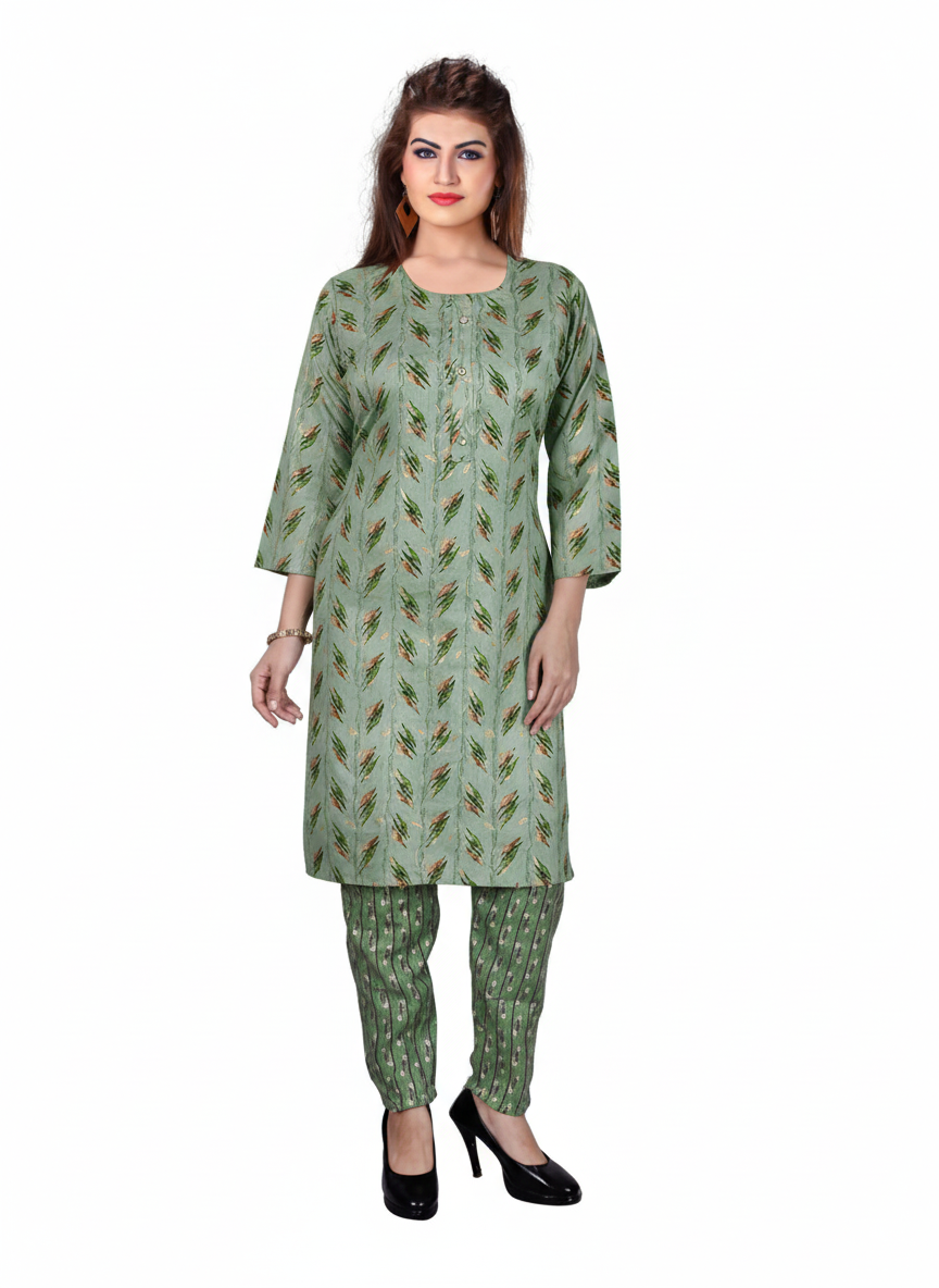 PickCell Women's Foil Print  Cotton Designer Kurti With Pant