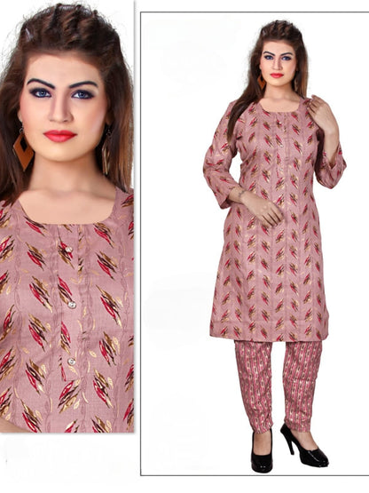 PickCell Women's Foil Print  Cotton Designer Kurti With Pant