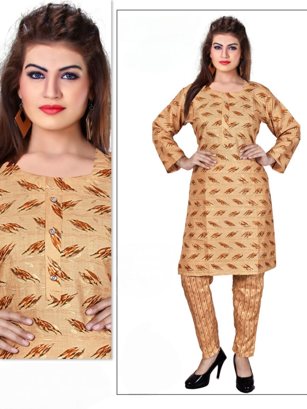 PickCell Foil Print Kurti with Bottom – Rayon Fabric