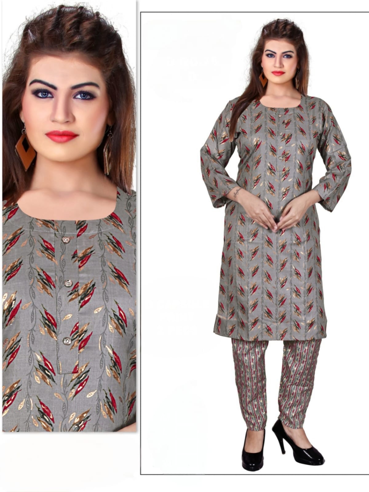 PickCell Foil Print Kurti with Bottom – Rayon Fabric