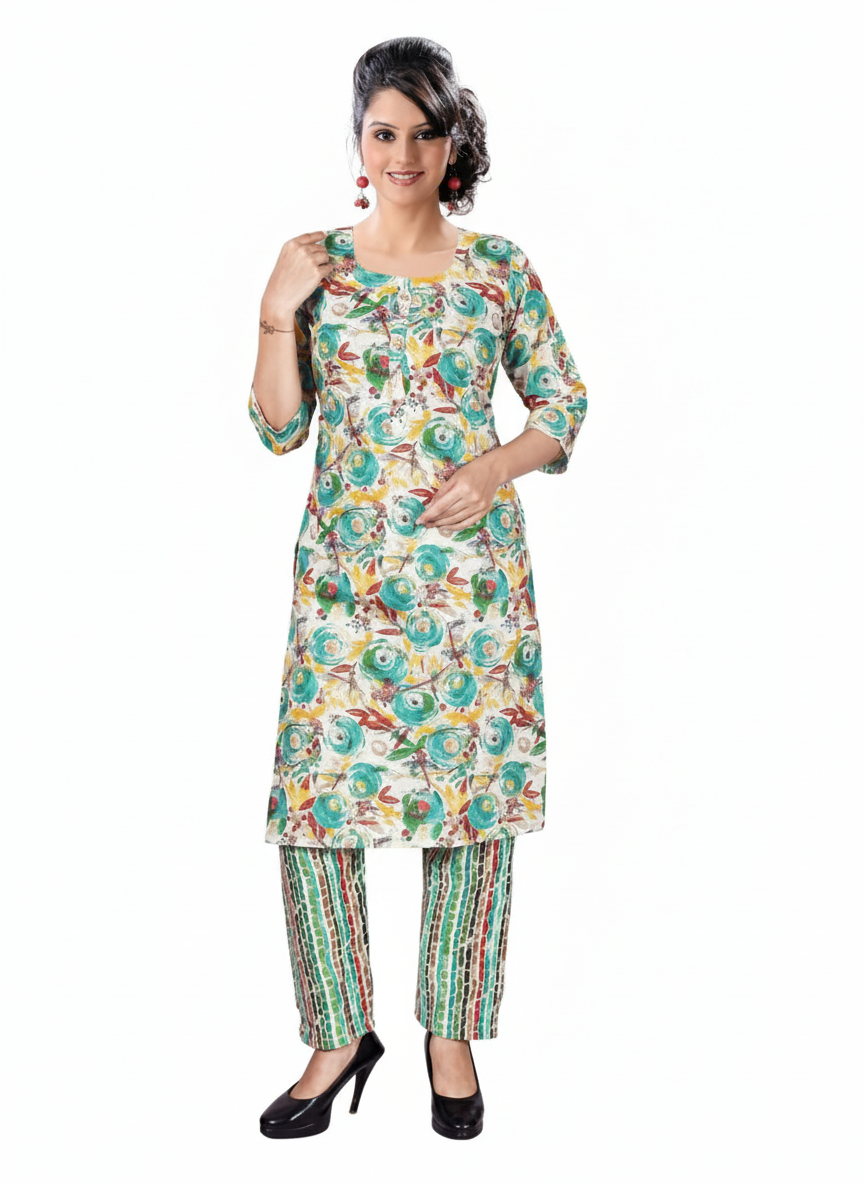 PickCell Capsule  Foil Print Kurti with Bottom (Rayon Fabric)