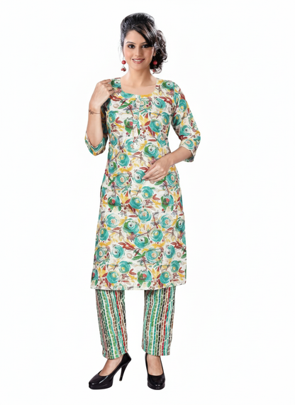 PickCell Capsule  Foil Print Kurti with Bottom (Rayon Fabric)
