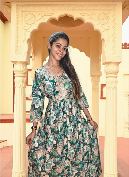 PickCell Women's Printed Long Frock Style Kurti