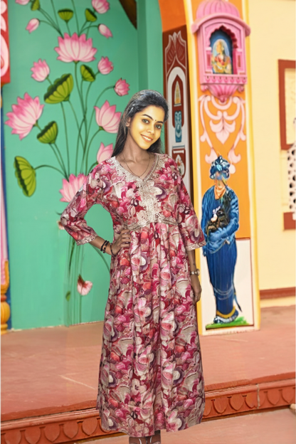 PickCell Women's Printed Long Frock Style Kurti