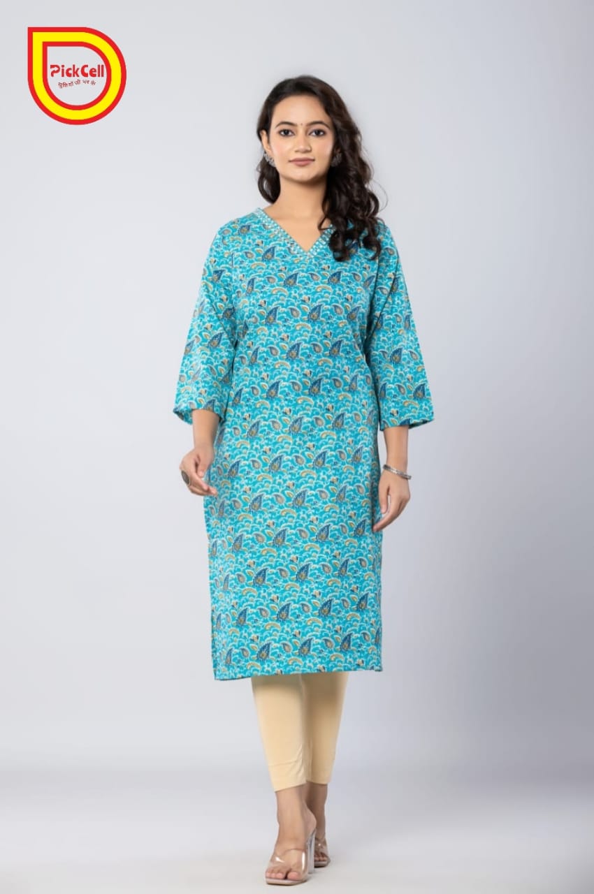 PickCell Printed Long Kurti – Poly Cotton Fabric