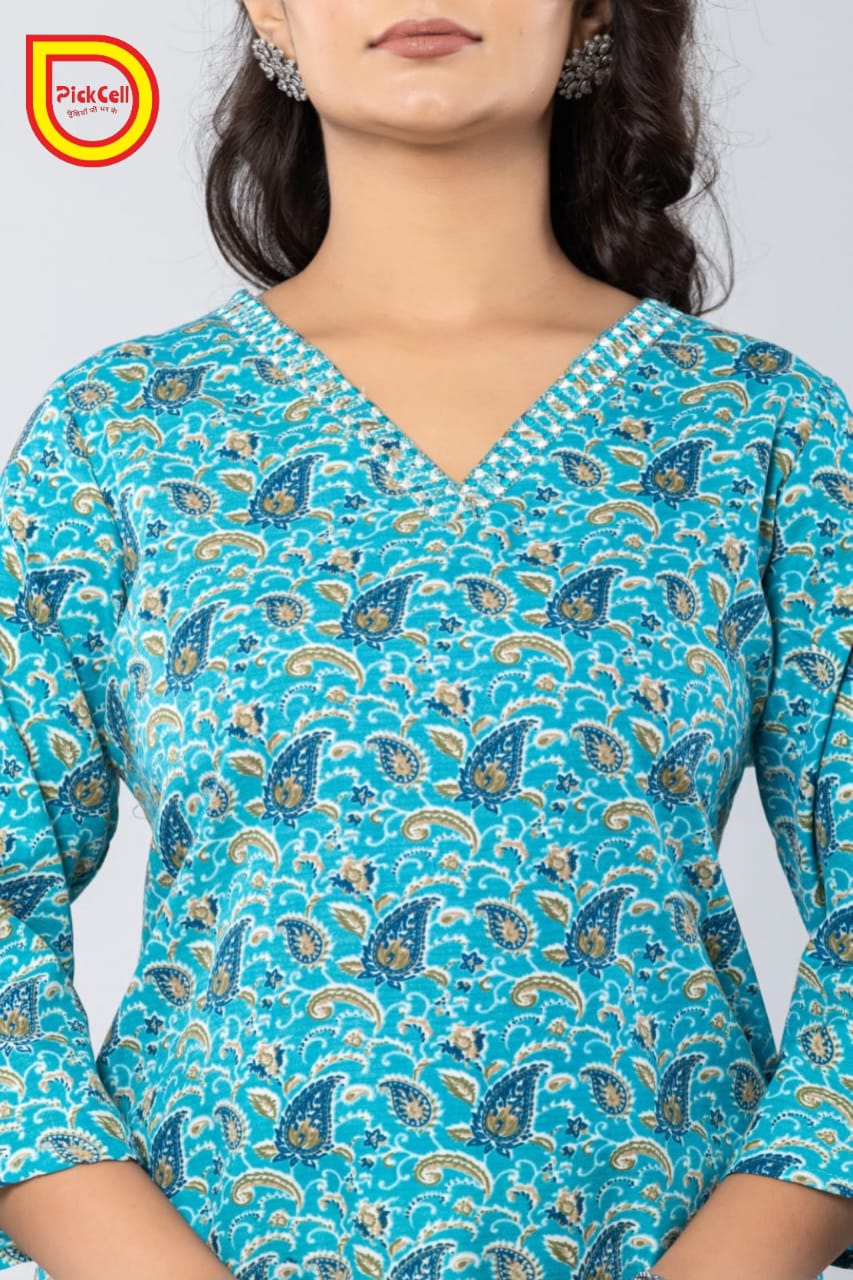 PickCell Printed Long Kurti – Poly Cotton Fabric
