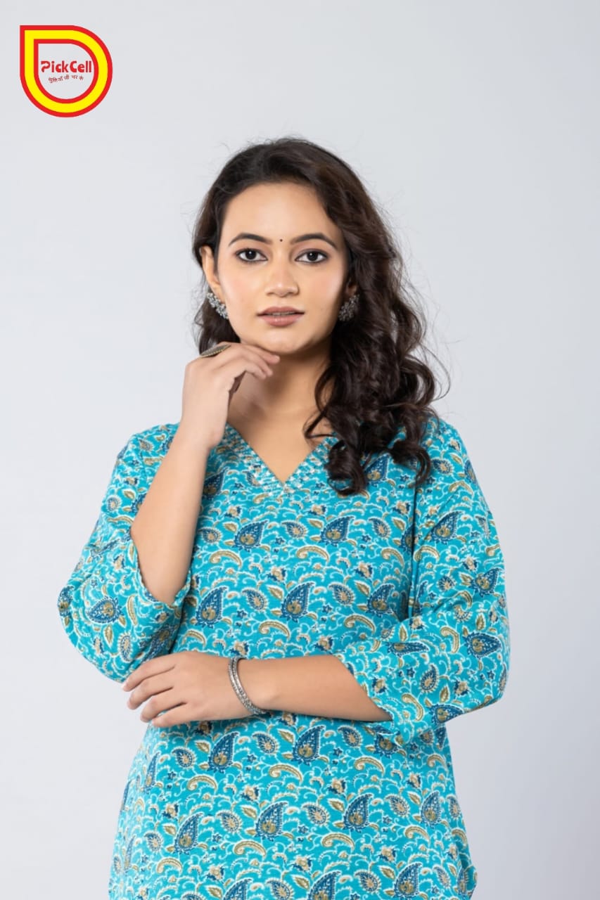 PickCell Printed Long Kurti – Poly Cotton Fabric