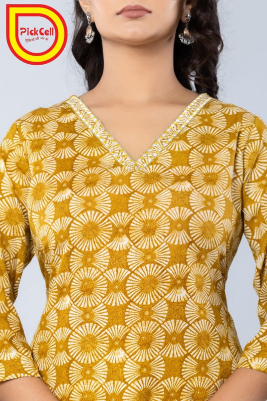 PickCell Printed Long Kurti – Poly Cotton Fabric