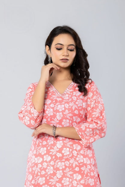 PickCell Printed Long Kurti  Poly Cotton Fabric