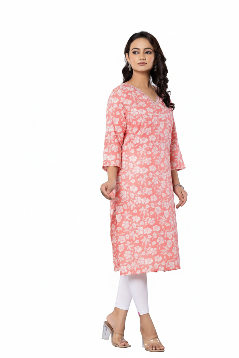 PickCell Printed Long Kurti  Poly Cotton Fabric