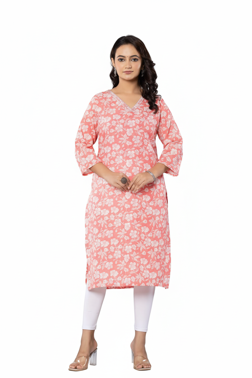 PickCell Printed Long Kurti  Poly Cotton Fabric