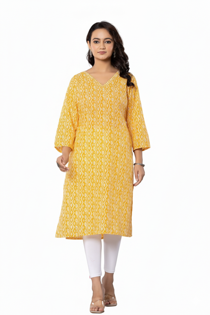 PickCell Printed Long Kurti  Poly Cotton Fabric