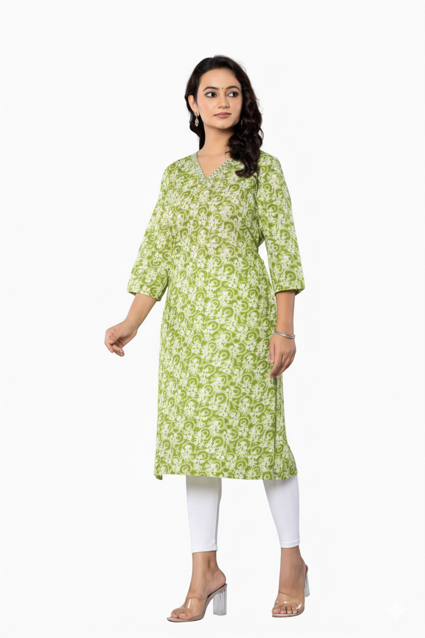 PickCell Printed Long Kurti  Poly Cotton Fabric