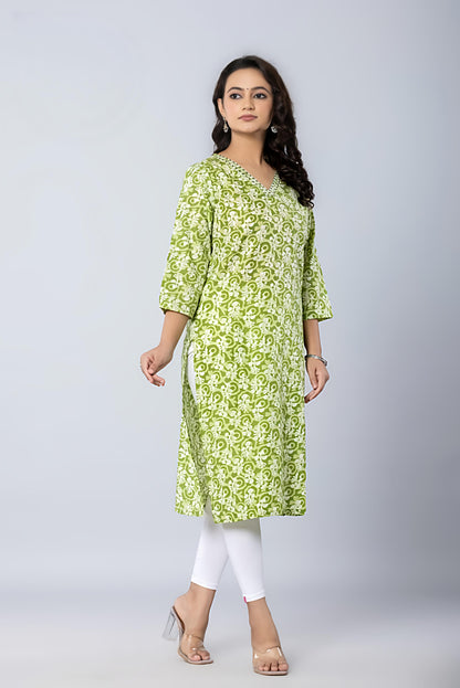 PickCell Printed Long Kurti  Poly Cotton Fabric