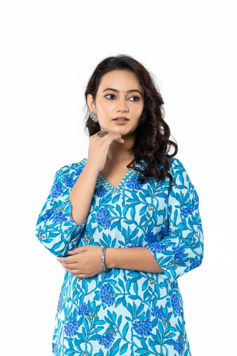 PickCell Printed Long Kurti  Poly Cotton Fabric