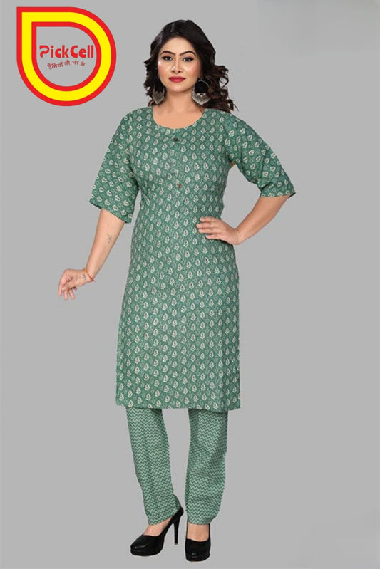 PickCell Khushi Printed Kurti with Bottom – Rayon Fabric