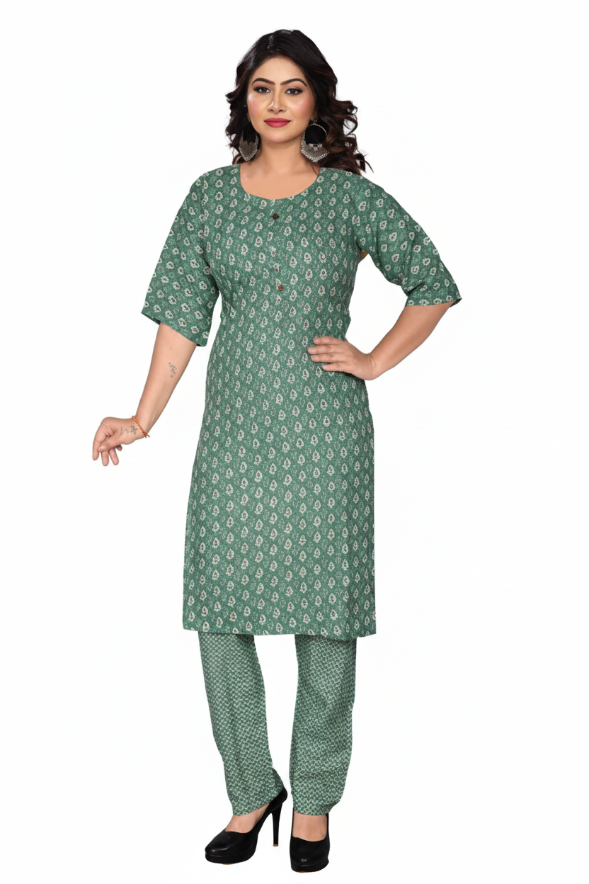 PickCell Khushi Printed Kurti with Bottom  Rayon Fabric