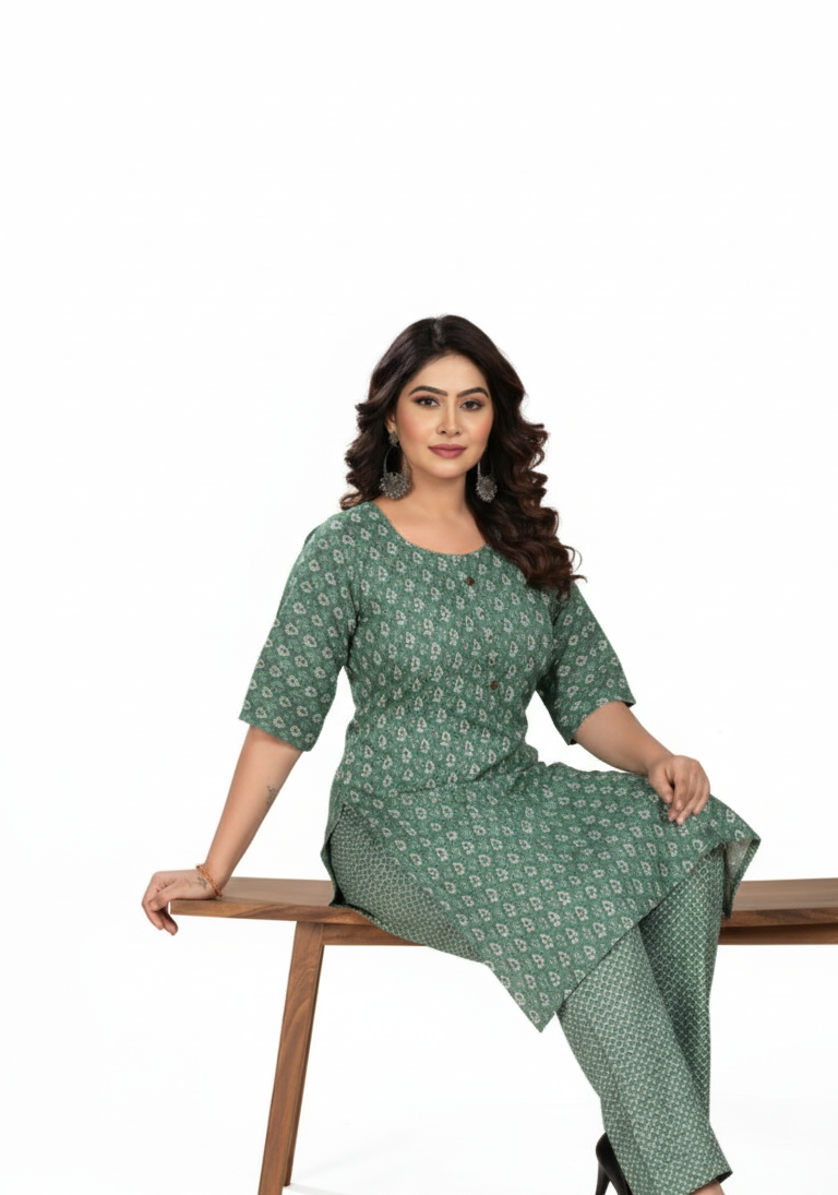 PickCell Khushi Printed Kurti with Bottom  Rayon Fabric