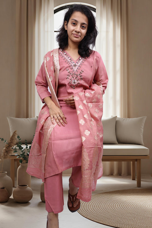 PickCell Premium Handwork Kurti With Bottom & Dupatta (Glass & Stone work)