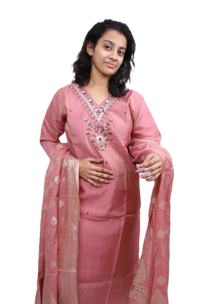 PickCell Premium Handwork Kurti With Bottom & Dupatta (Glass & Stone work)