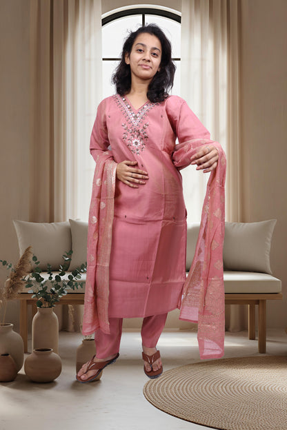 PickCell Premium Handwork Kurti With Bottom & Dupatta (Glass & Stone work)