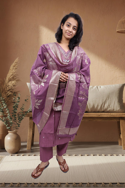 PickCell Premium Handwork Kurti With Bottom & Dupatta (Glass & Stone work)