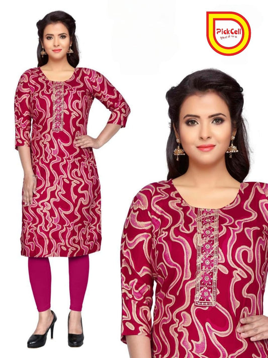 PickCell Komal Foil Print Full Sleeves Kurti – Rayon Fabric