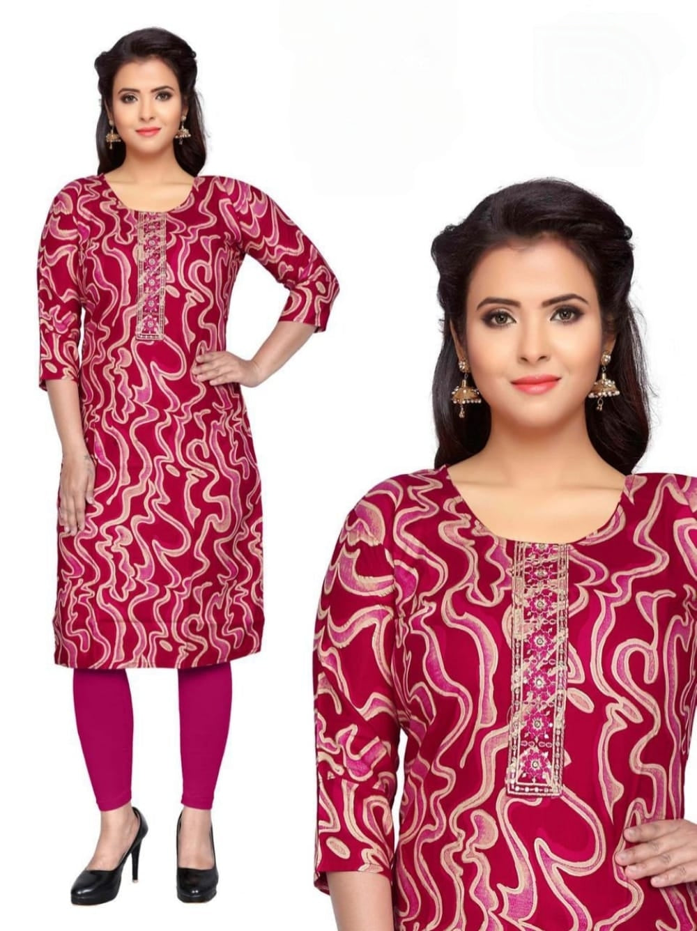 PickCell Komal Foil Print Full Sleeves Kurti  Rayon Fabric