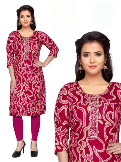 PickCell Komal Foil Print Full Sleeves Kurti  Rayon Fabric