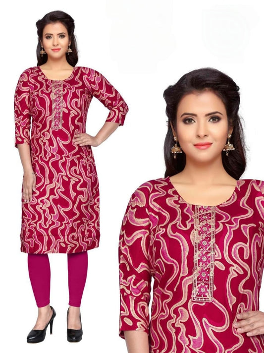 PickCell Komal Foil Print Full Sleeves Kurti  Rayon Fabric