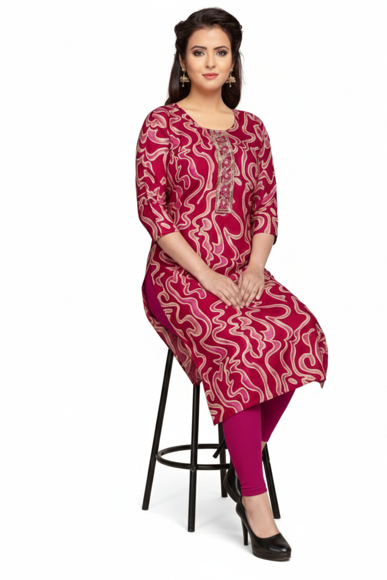 PickCell Komal Foil Print Full Sleeves Kurti  Rayon Fabric