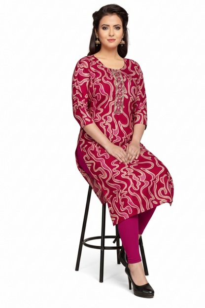 PickCell Komal Foil Print Full Sleeves Kurti  Rayon Fabric