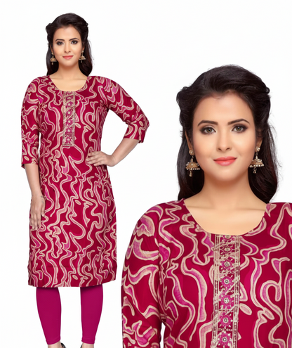 PickCell Komal Foil Print Full Sleeves Kurti  Rayon Fabric