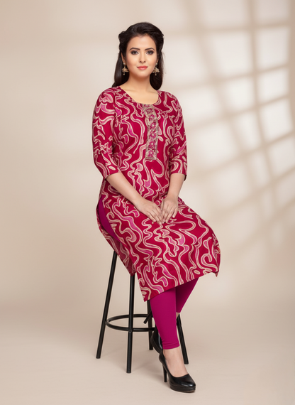 PickCell Komal Foil Print Full Sleeves Kurti  Rayon Fabric