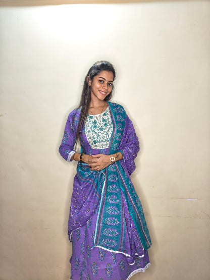 PickCell Heavy Embrodiary Work Kurti with Bottom & Dupatta
