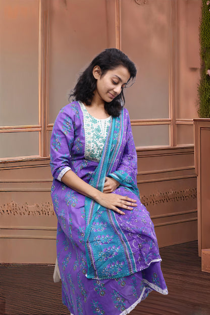 PickCell Minaxi Gherawala Embrodiary Cotton Kurti with Payjama And Dupatta