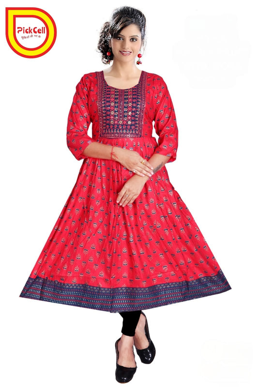 PickCell Myra Printed Kurti with Work – Premium Rayon Fabric | Stylish & Comfortable