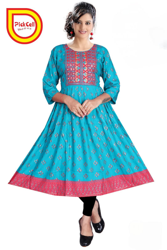 PickCell Myra Printed Kurti with Work – Premium Rayon Fabric | Elegant Daily & Office Wear