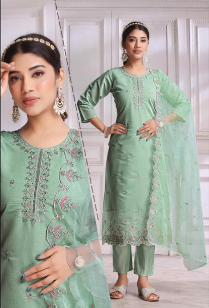 PickCell Roman Silk Embroidery Work Kurti Set | Designer Top Bottom Dupatta for Women  Ethnic Wear