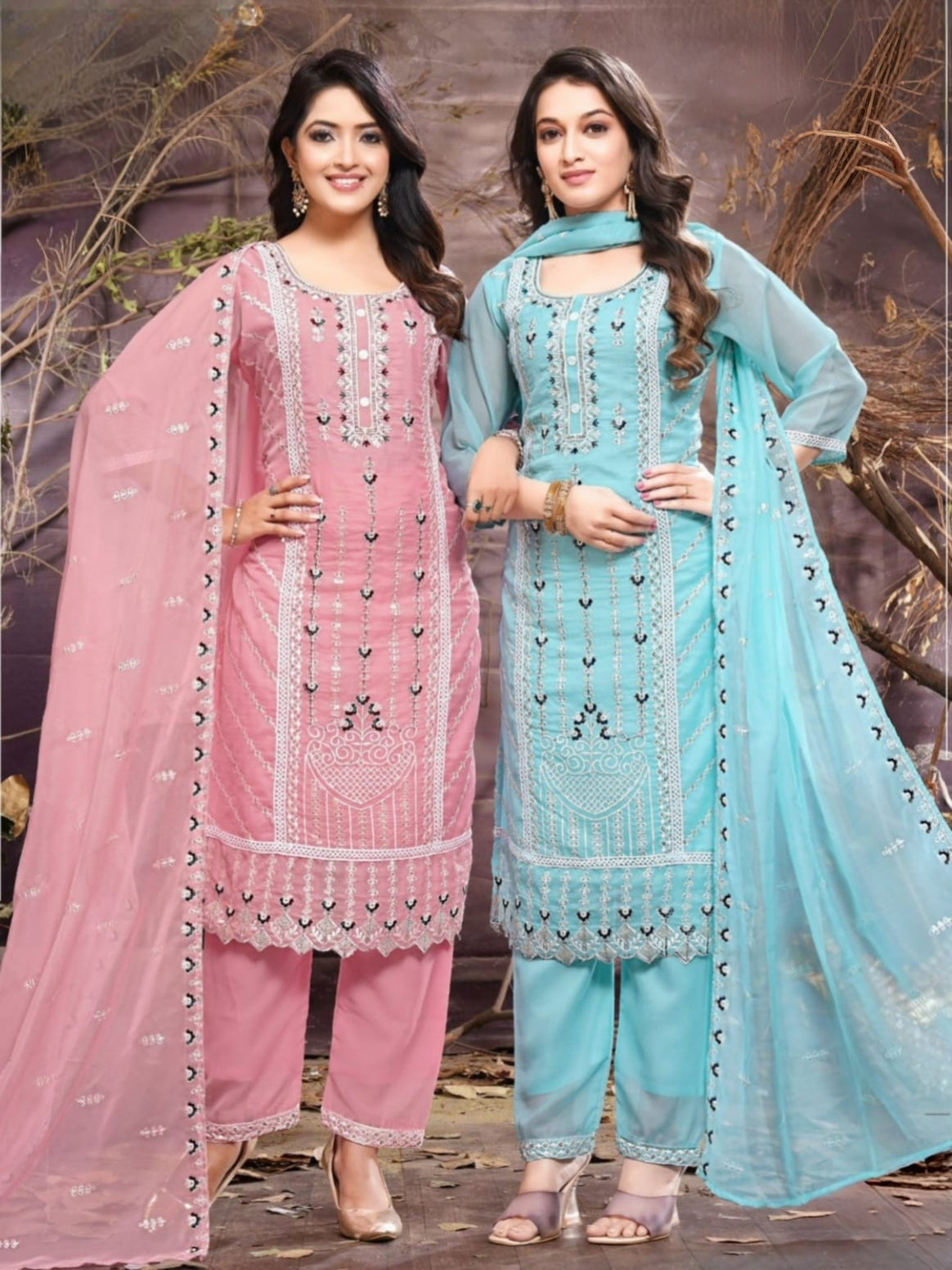 PickCell Premium Embroidery Work Kurti Set  Kurti, Bottom & Dupatta | Organza Fabric | Women Designer Ethnic Wear